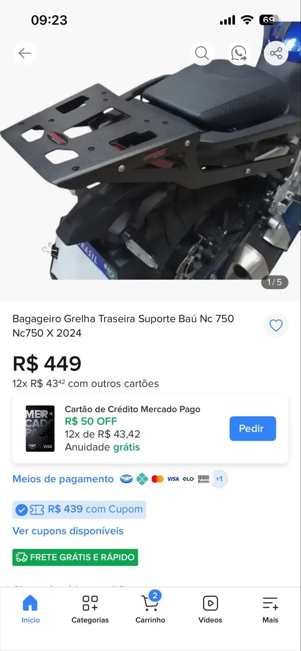 bagageiro marca chapam  da Honda nc 750 - Foto 2