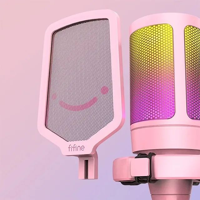 Microfone Condensador Fifine A6v Cardioide Rosa Gamer Usb - Foto 4