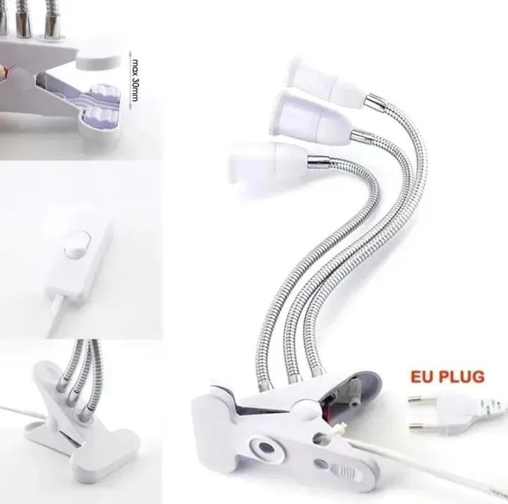 Clip de luz flexível de 3 cabeças E-27 com interruptor. - Foto 3