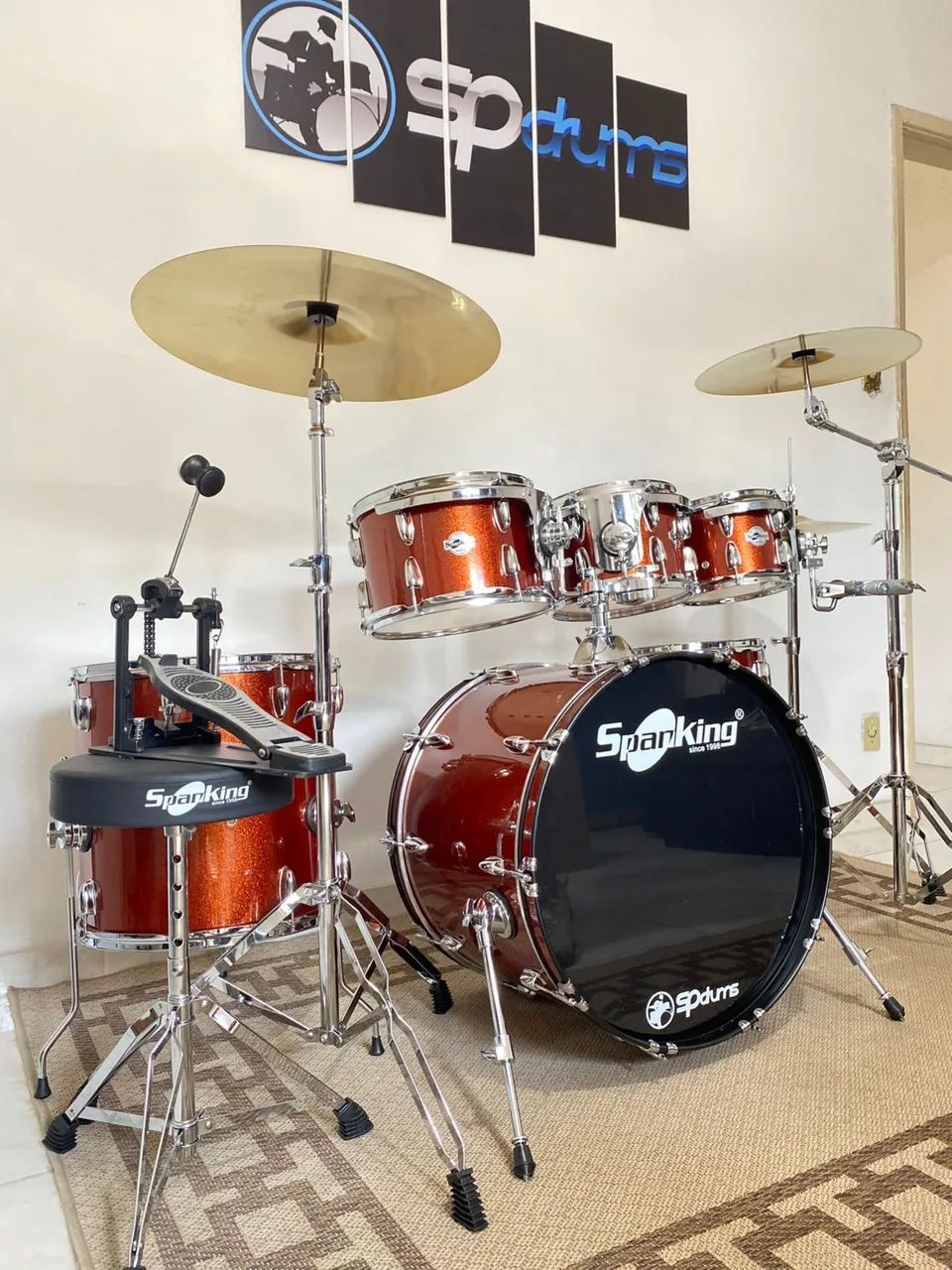 Bateria Completa 3 Tons Spanking Com Banco Pratos  - Foto 2