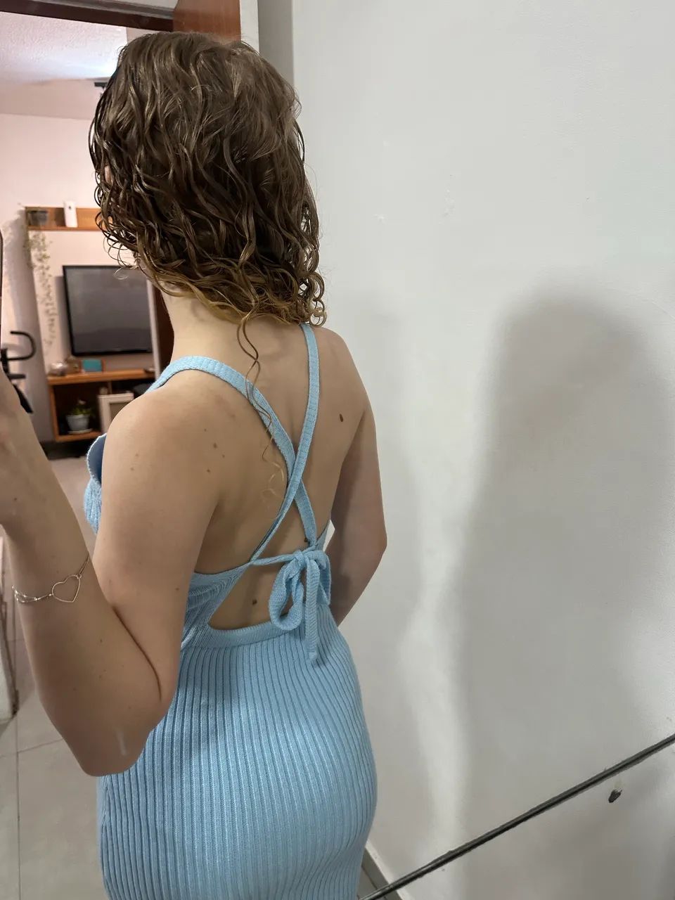 Vestido de tricot azul claro - Foto 4