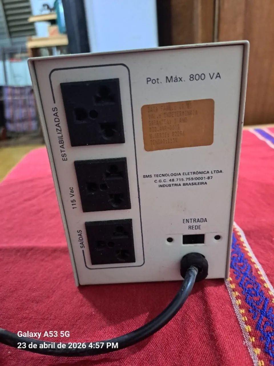 ESTABILIZADOR DE VOLTAGEM SMS AVR 800S - Foto 2