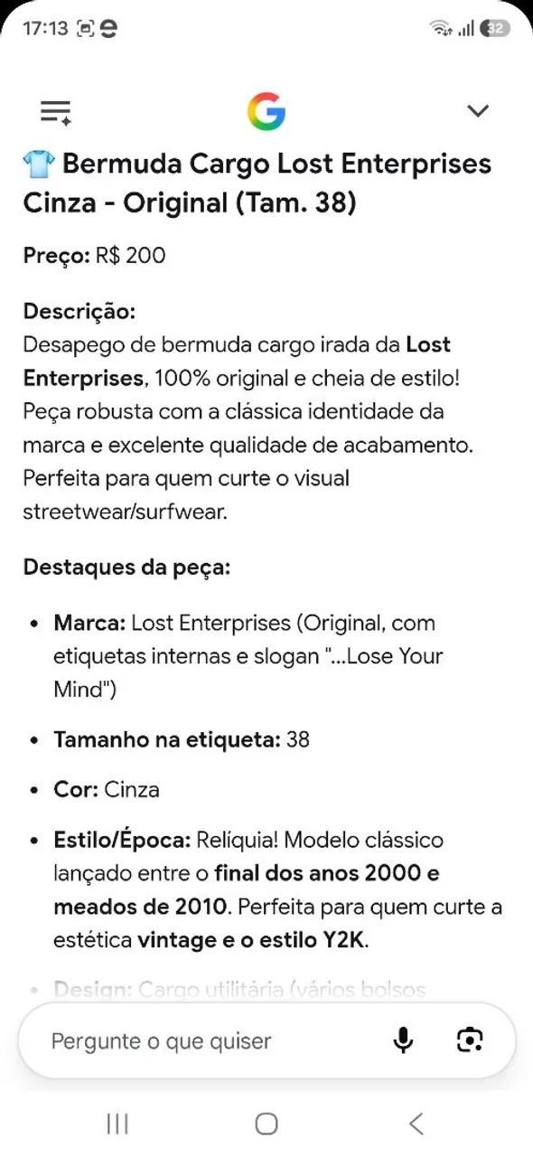 BERMUDA CARGO LOST ENTERPRISE CINZA ORIGINAL TAMANHO 38 - Foto 5