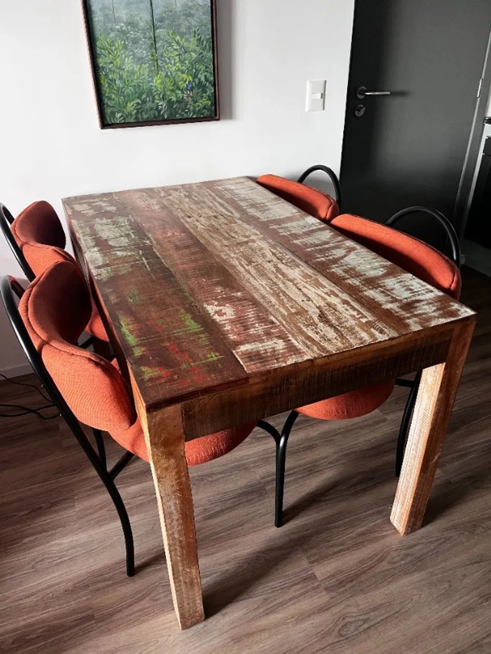 Mesa de jantar retangular madeira maciça descascada