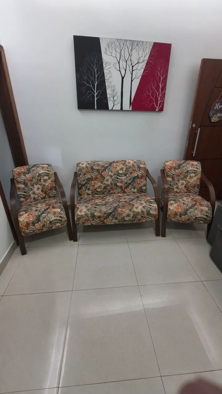 Conjunto de poltrona braço de madeira floral mexico  - Foto 2