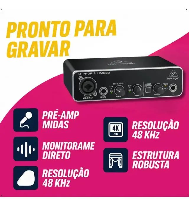 Interface De Áudio Behringer U-phoria Umc22 Midas Usb - Foto 4