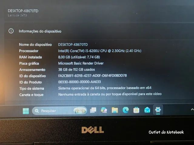Notebook Dell Latitude 3470 Core i5 6Ger 8GB SSD120GB 14" Bat. Nova - Foto 4