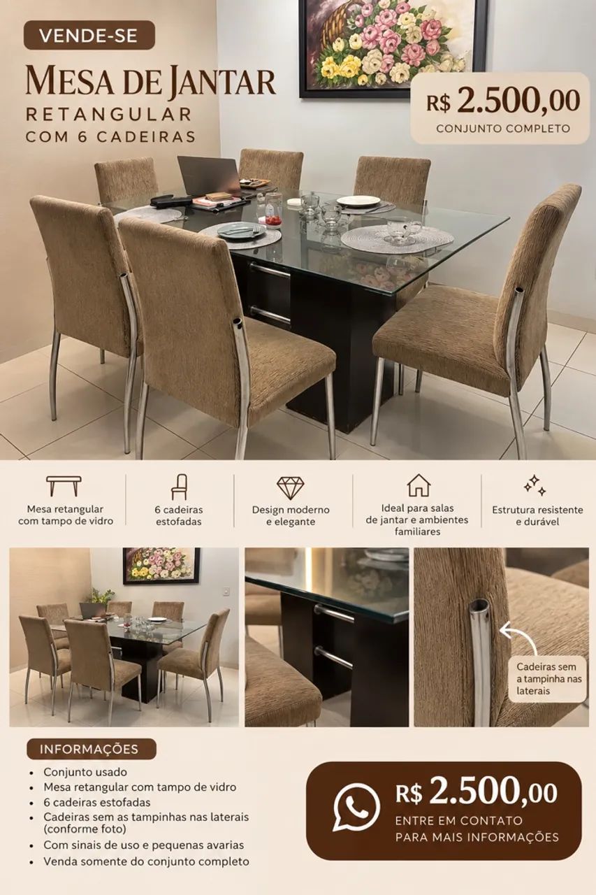 Mesa de jantar com 6 cadeiras