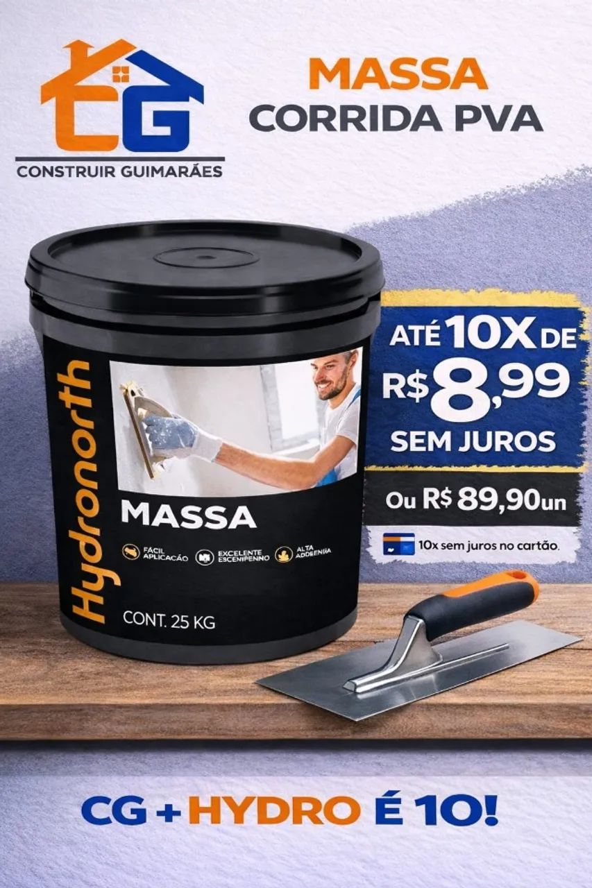 Massa corrida PVA balde 25kg Hydronorth - R$89,90 de até 10x SEM JUROS.