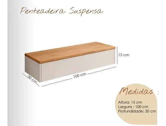 Penteadeira Mdf Suspensa com gaveta