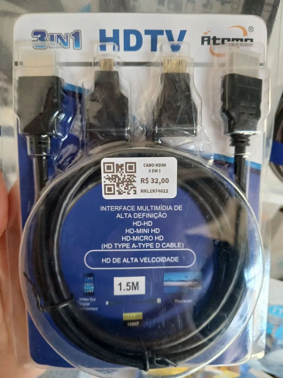 Cabo hdmi 3 em 1(cabo 1.5m)