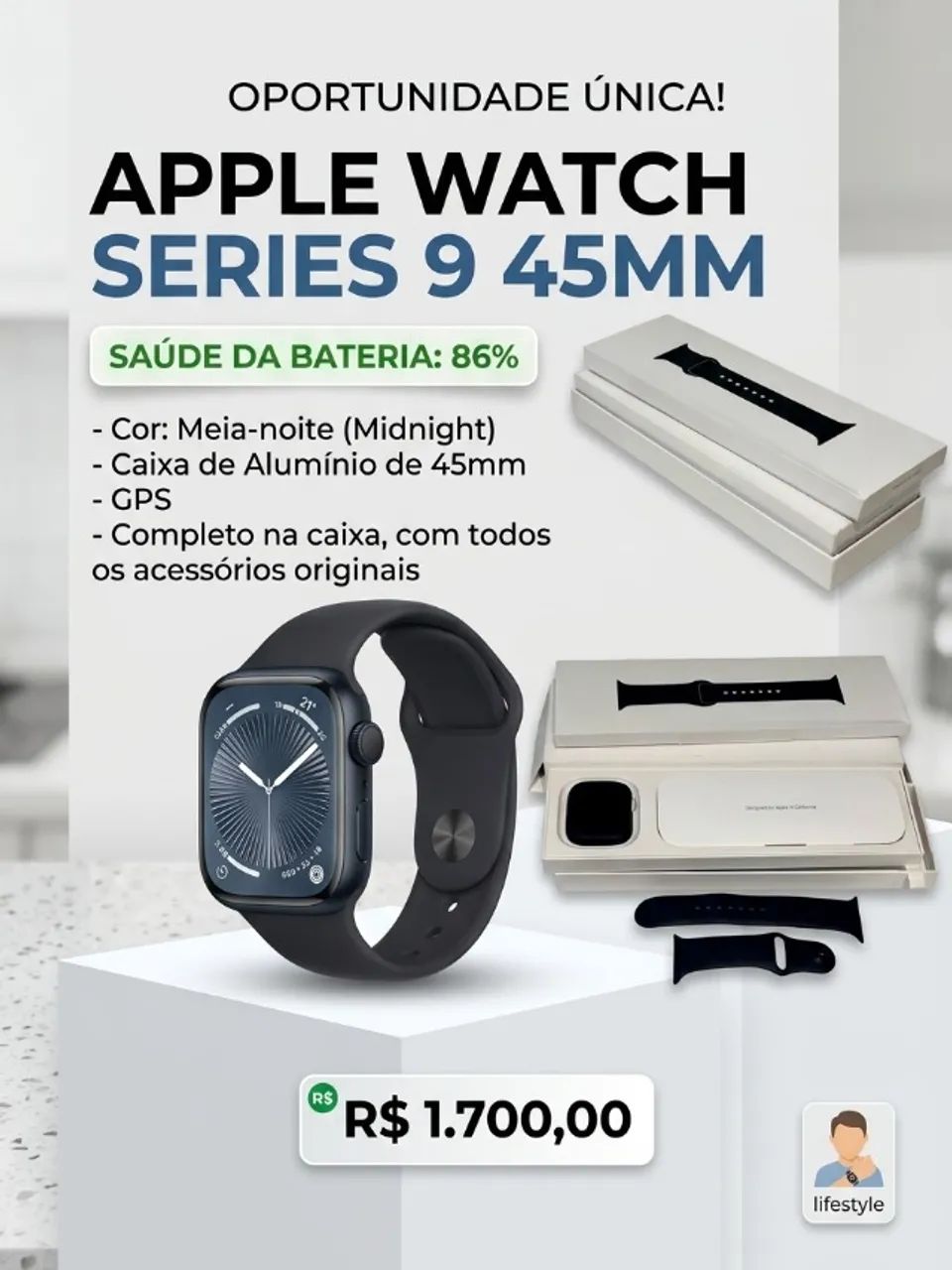 Apple Watch Series 9 45mm - Caixas e Acessórios - Impecável!