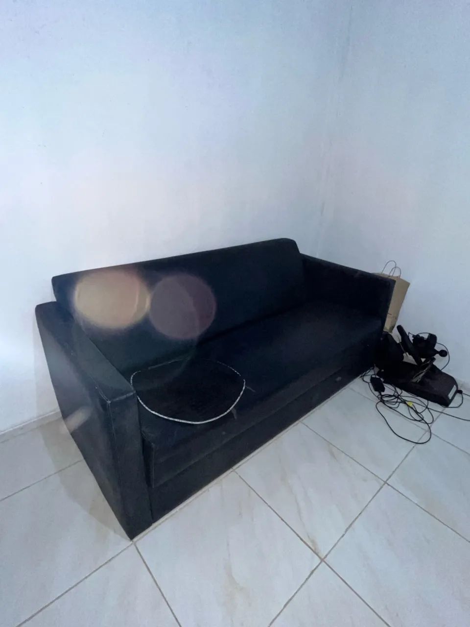 Sofá preto de couro