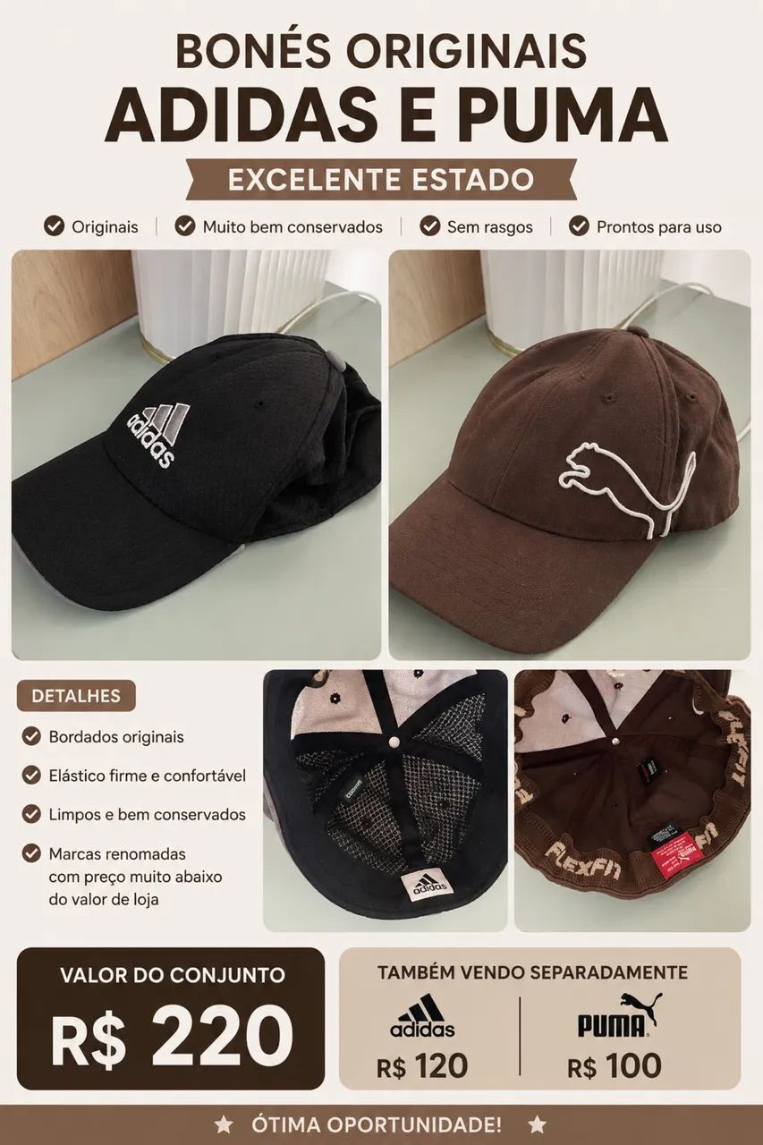 Bonés originais adidas e puma 