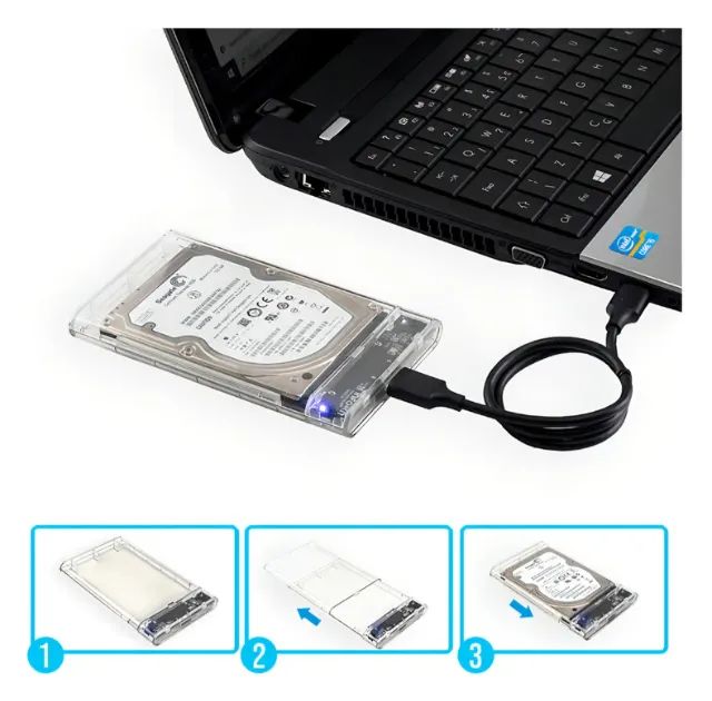 Case Externa para SSD HD SATA 2.5 transparente com USB 3.0 com cabo destacável - Foto 3