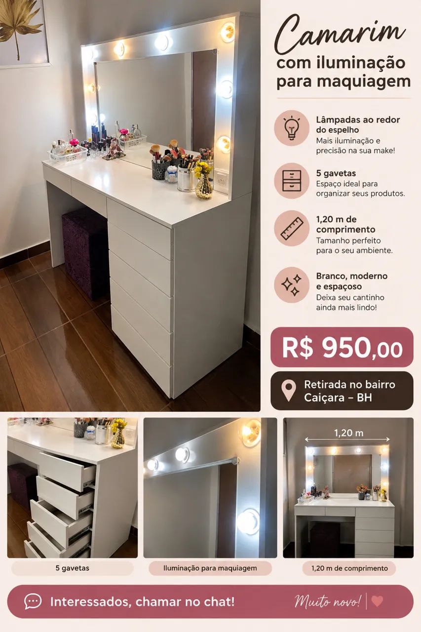 Penteadeira CAMARIM com iluminação  - Foto 2