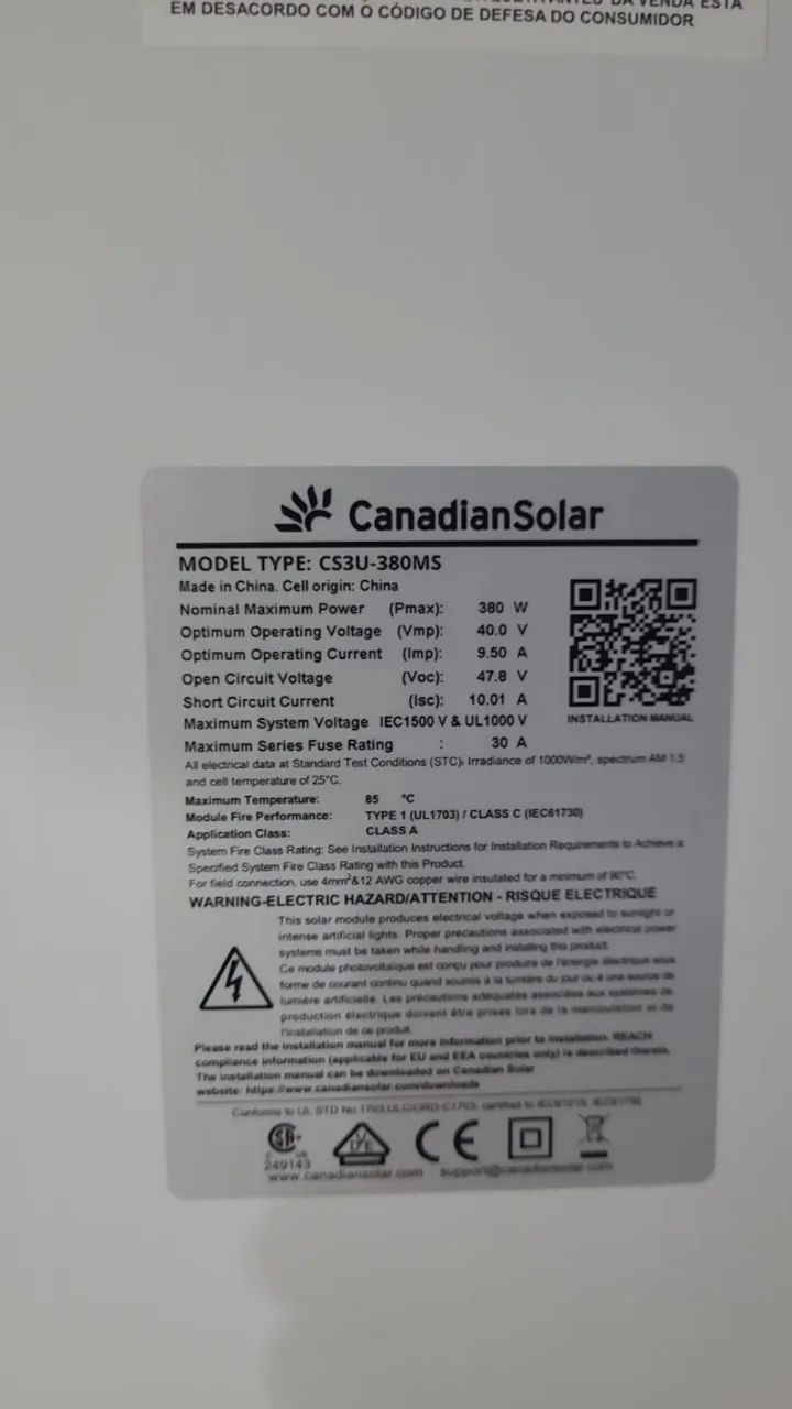 89 Módulos Solares Monocristalinos Canadian 380W NOVOS Placas Solares Placa Solar Modulo - Foto 3