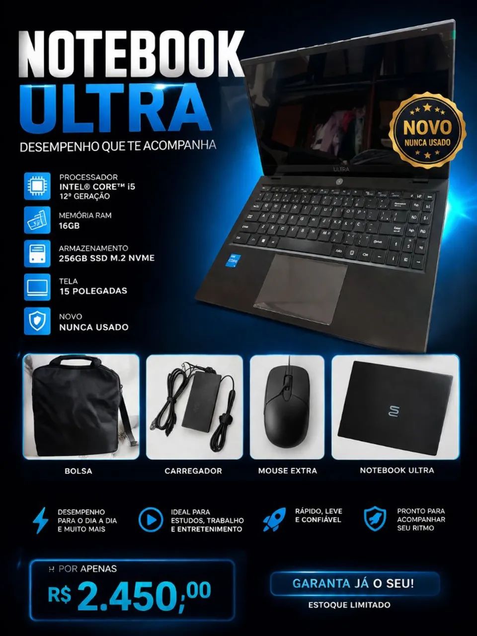 Notebook Novo  I5 12th 16 de RAM 256 M.2