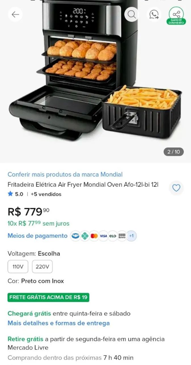 Fritadeira Air Fryer Forno Mondial Oven 12L Digital  - Foto 3