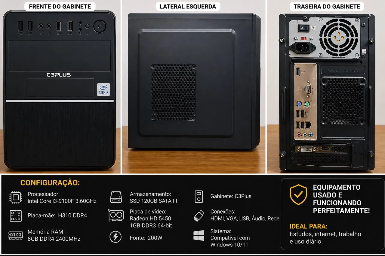 Computador PC Intel Core i3-9100F | 8GB RAM | SSD 120GB | Radeon HD 5450 1GB - Foto 4