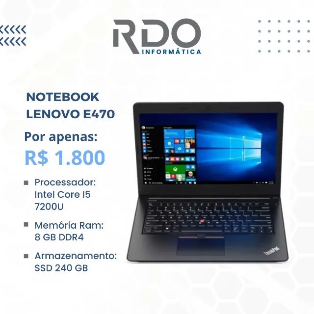 Notebook Lenovo E470 - I5 - 8Gb DDR4 - 240Gb SSD - Computadores e