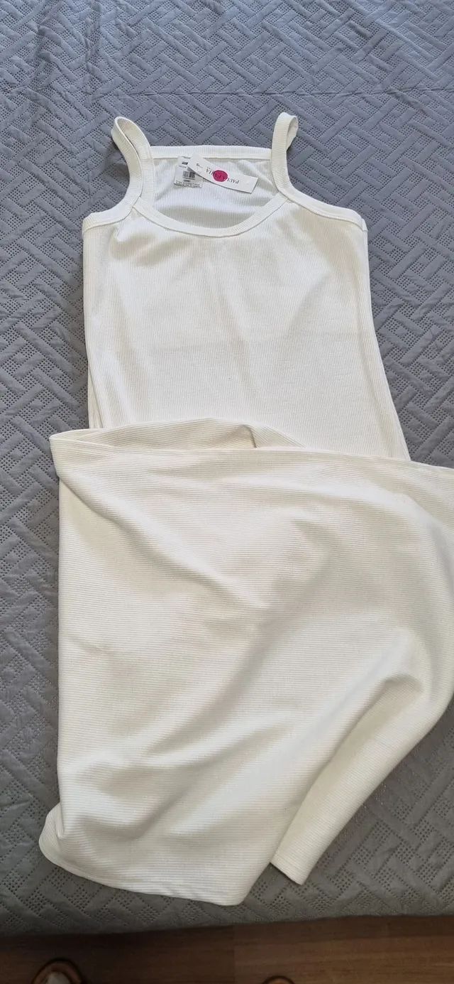 Vestido canelado longo off-white - Foto 5