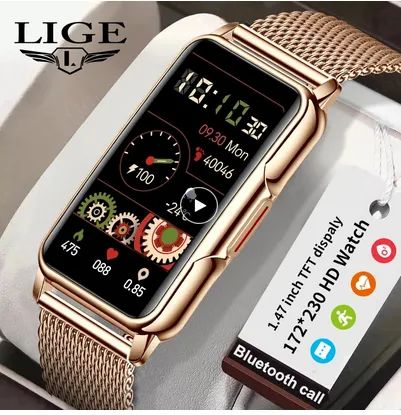 Relógio inteligente Lige Bracelet dourado mulheres