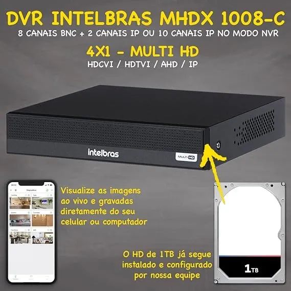 Kit Cftv 4 Câmeras Segurança Full Hd Dvr 1008C Intelbras 1TB - Foto 4