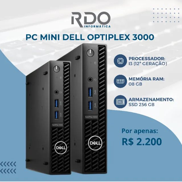 Mini PC Dell OptiPlex 3000 i3, 8GB RAM, SSD 256GB - Garanta o seu