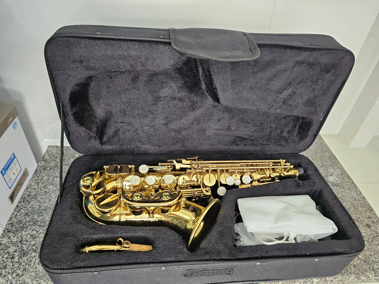 Saxofone Soprano Curvo Shelter Dourado com Case