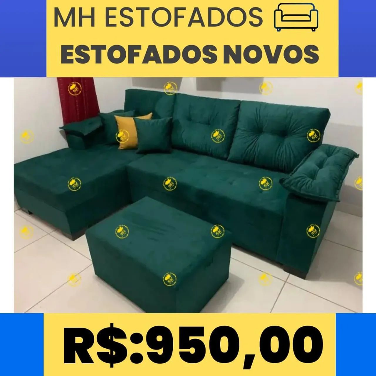 Sofá de canto azul com puff - Novo - Foto 3