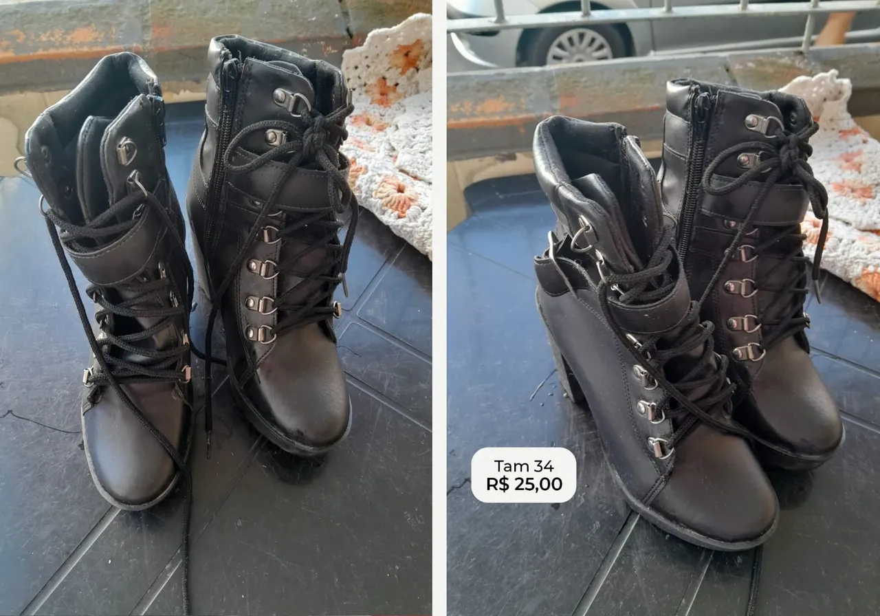 Bota preta cano curto, tamanho 34