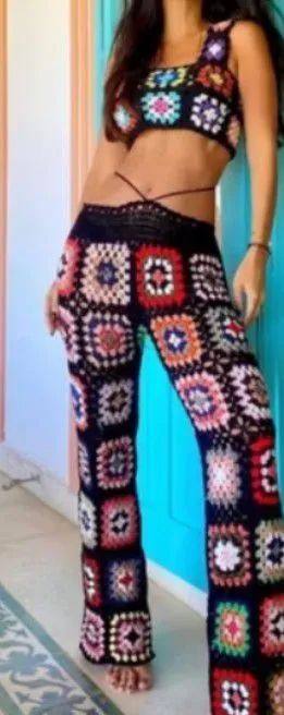 Conjunto Crochê Colorido - Top e Calça Flare - Foto 2