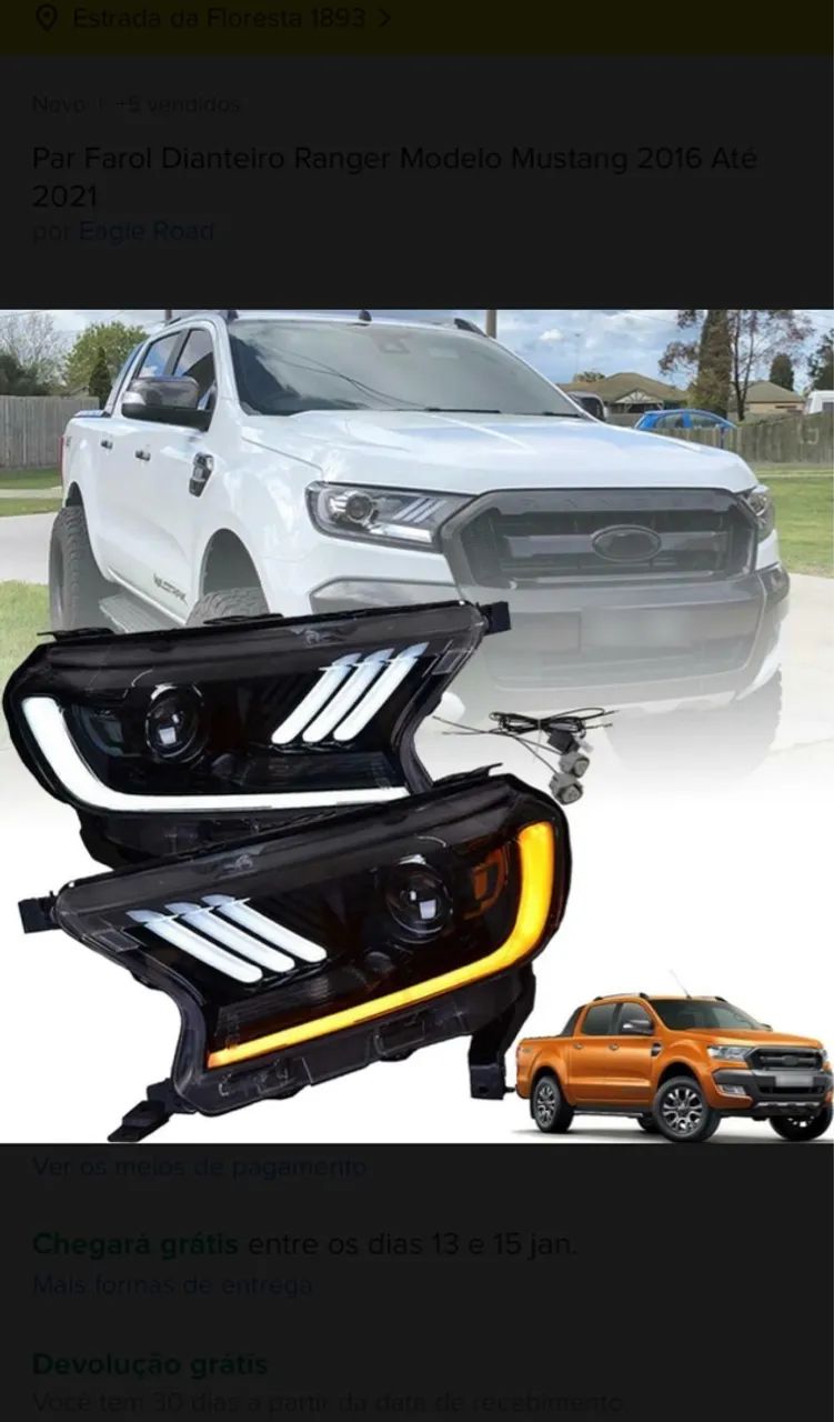 Par Farol Dianteiro Ranger Modelo Mustang 2016-2021 - Foto 2