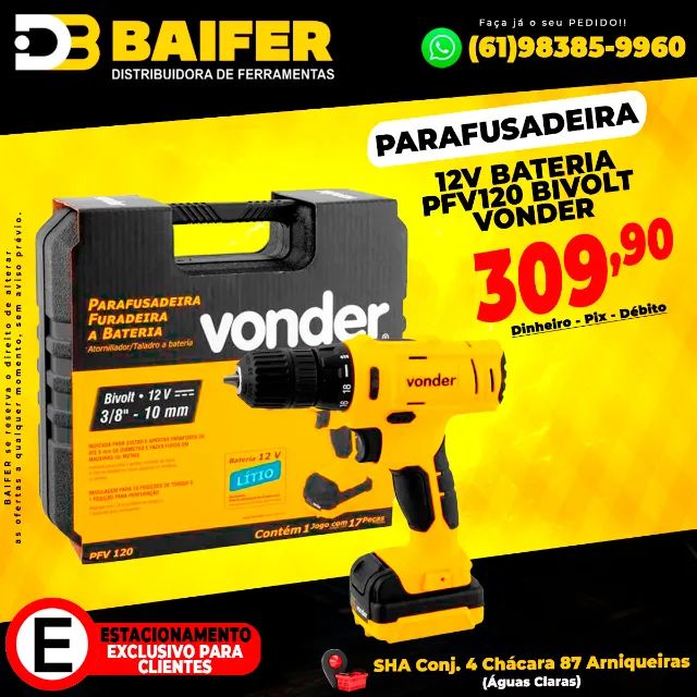 Parafusadeira 12V Bateria Pfv120 Bivolt Vonder