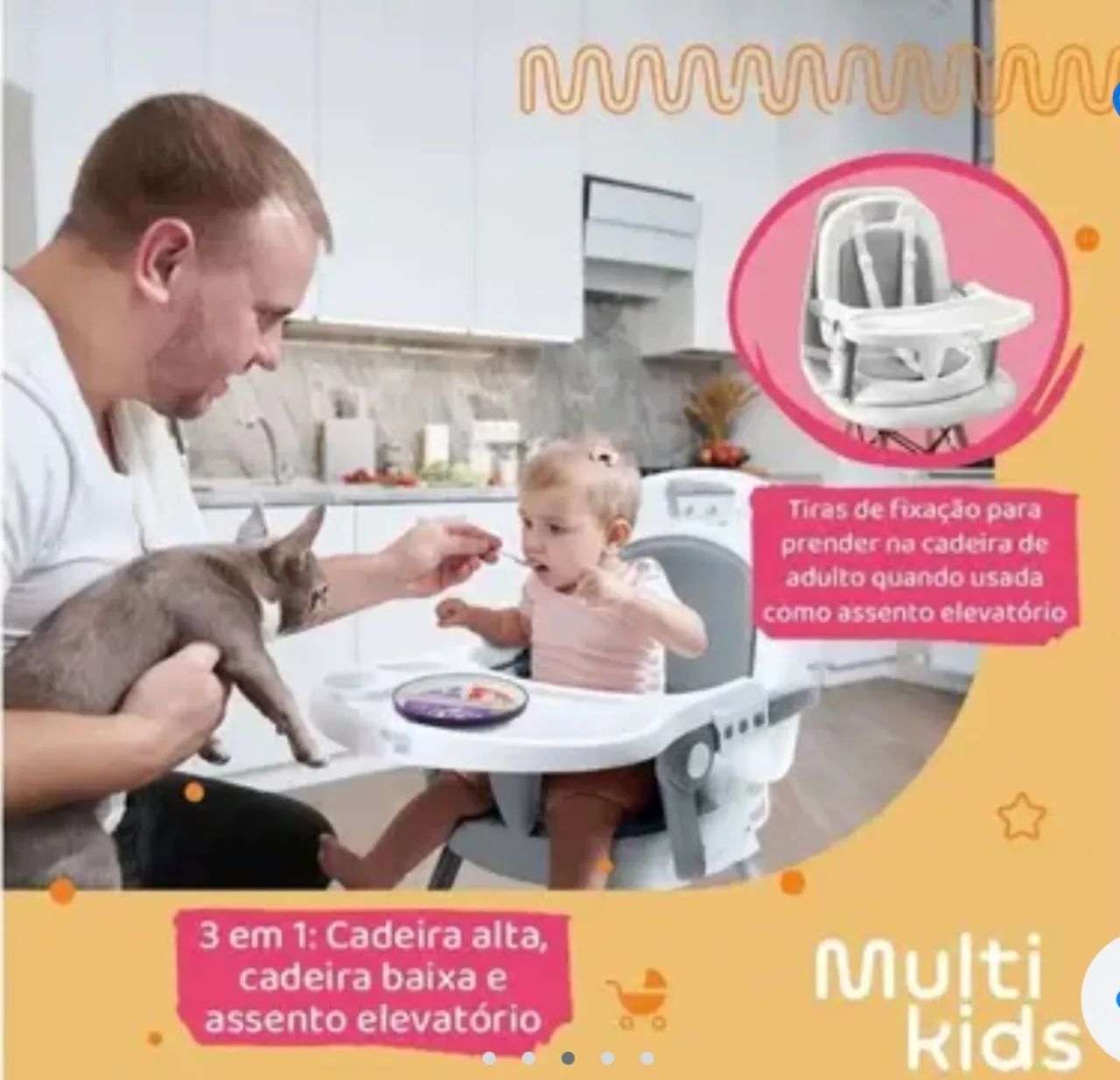 Cadeira De Alimentação 3 Em 1 Infantil Portátil Berry Cinza Multikids - Foto 4