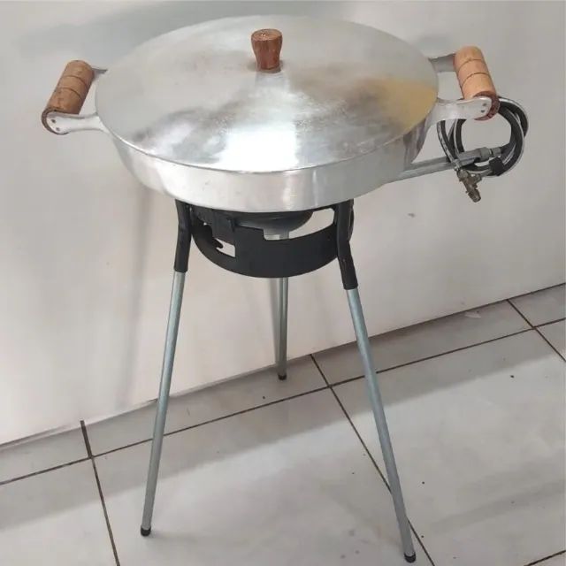 Chapa de Aluminio com Borda e Tampa + Tripé a Gás com Mangueira Completo - Foto 3