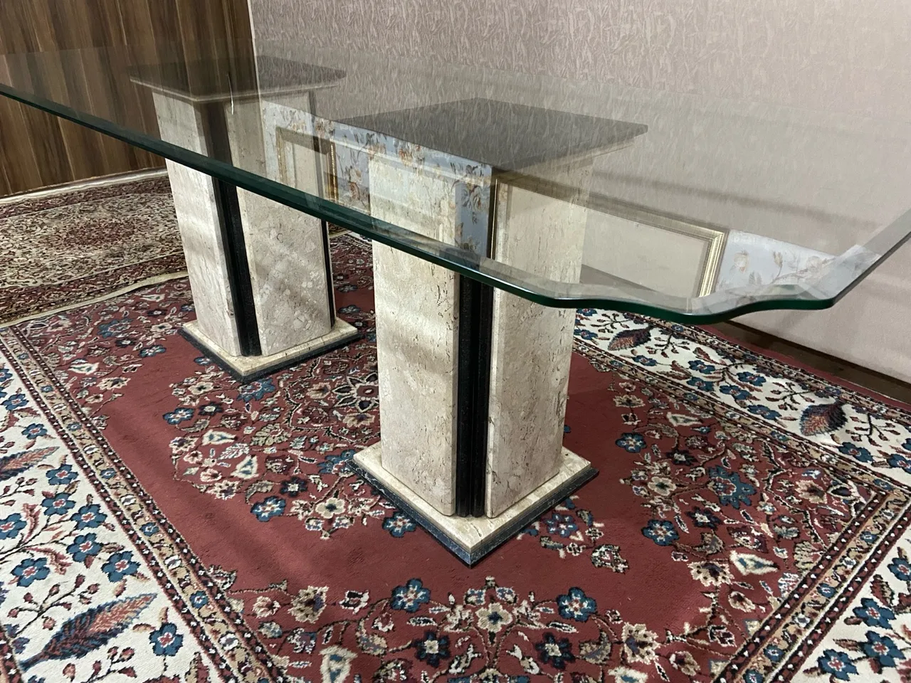 Mesa de Jantar de Vidro com Base em Mármore 2,20x1,00