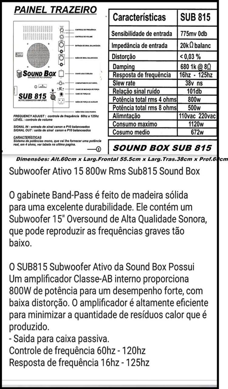 Subwoofer Ativo 15 800W Rms SOUND BOX SUB 815 - Foto 6