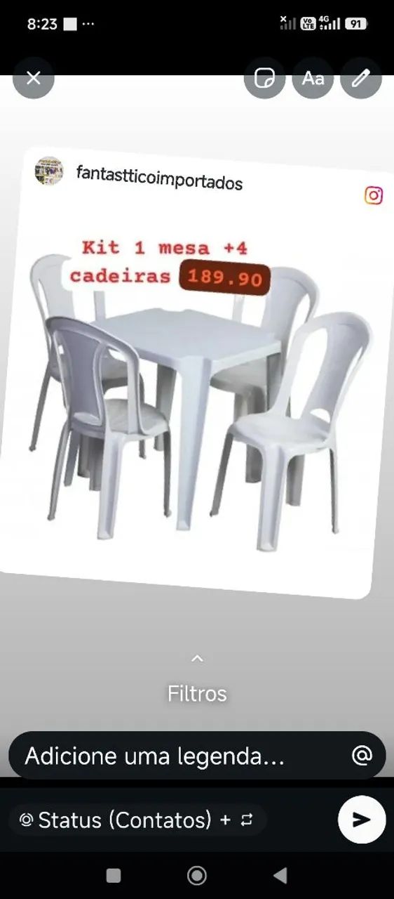 Kit 1 mesa+4 cadeiras 190.00