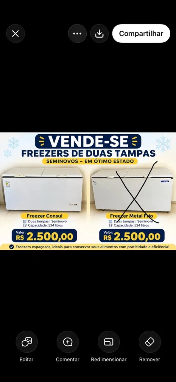 Freezer Consul duas tampas 
