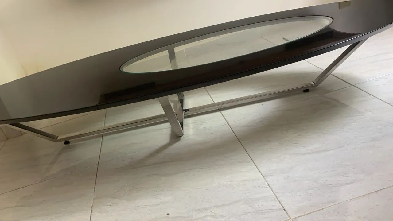Mesa de Centro Design Oval de Vidro e Inox / Cromada - Foto 2