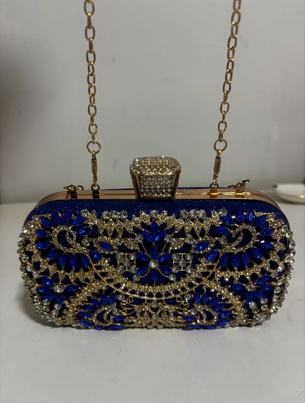 bolsa clutch pedras, azul e dourado - Foto 2