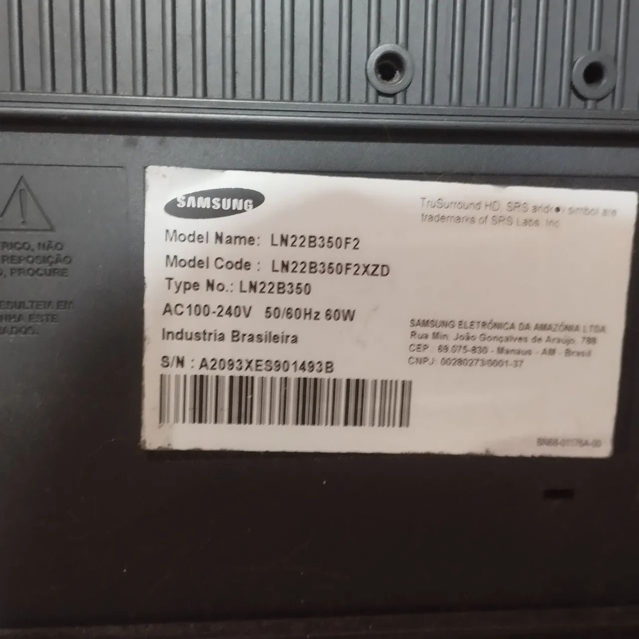 TV/Monitor Samsung 22 polegadas. Modelo LN22B350F2XZD