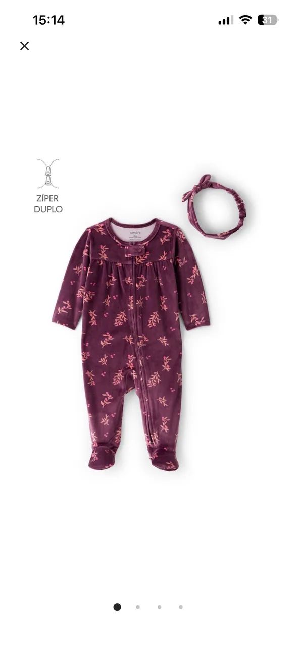 Macacão bebê em plush com faixa de cabelo - vinho | Carter's - Foto 2