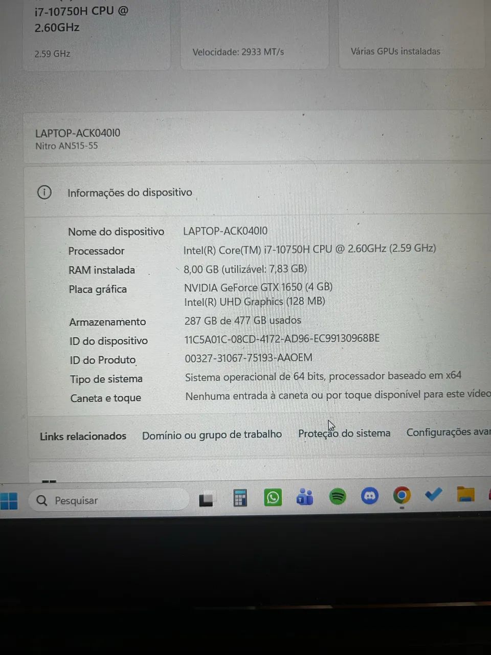 NOTEBOOK ACER GAMER NITRO 5  - i7 10° GERAÇÃO - Foto 2