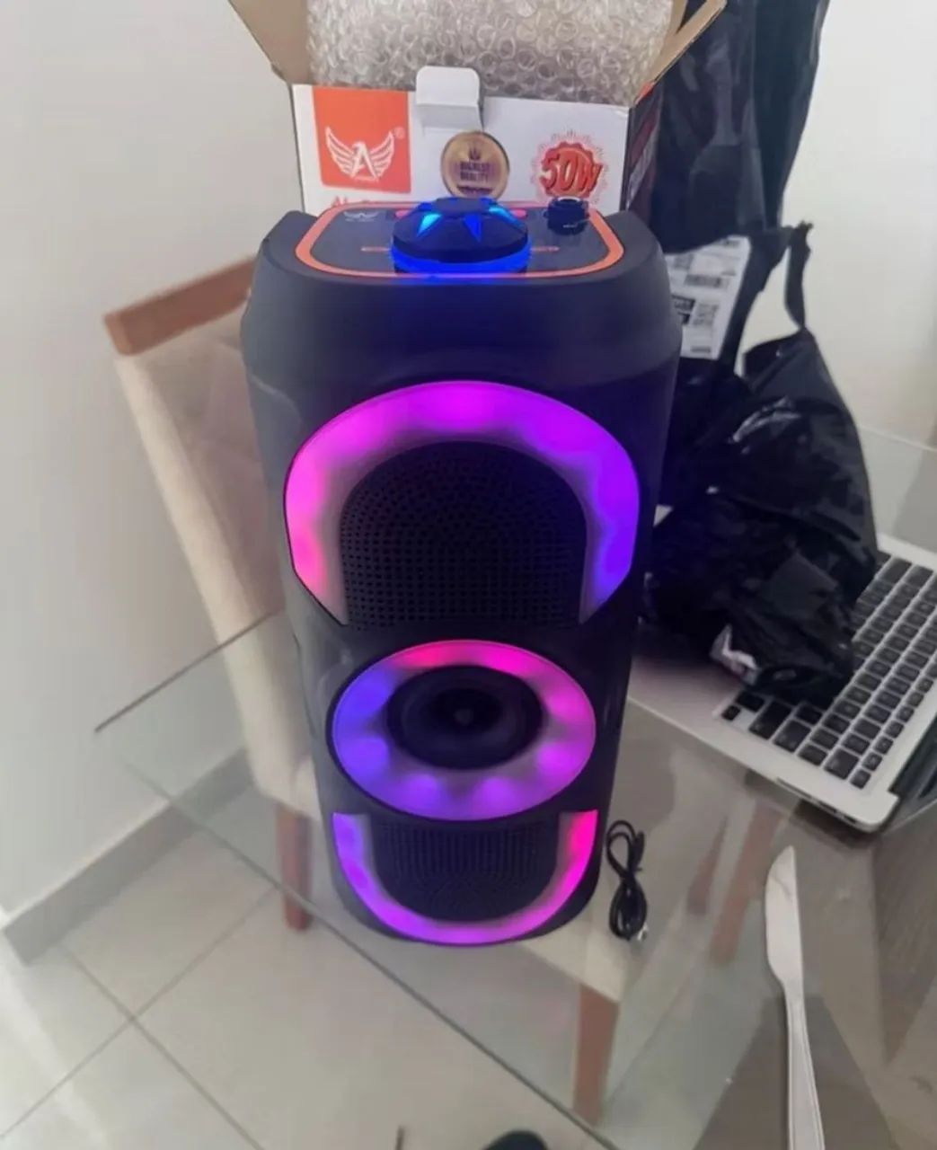 Caixa de Som Bluetooth 50W + LED RGB
