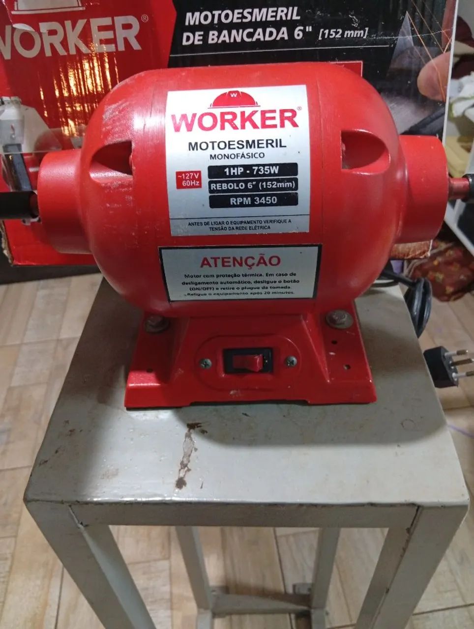 Motoesmeril monofásico Worker 1HP-735W Rebolo 6 RPM 3450 excelente  - Foto 4