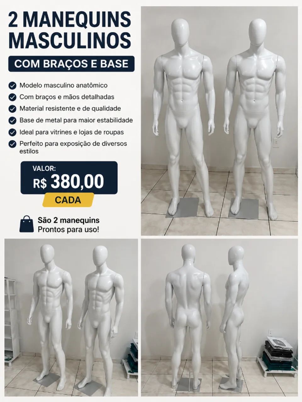 2 MANEQUINS MASCULINOS COM BRAÇOS E BASE