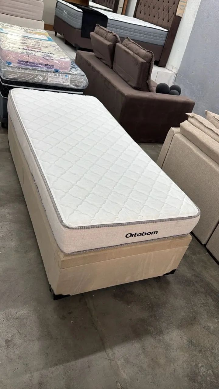 Colchão Solteiro Premium Ortobom + Base Baú Bege Suede - Foto 2